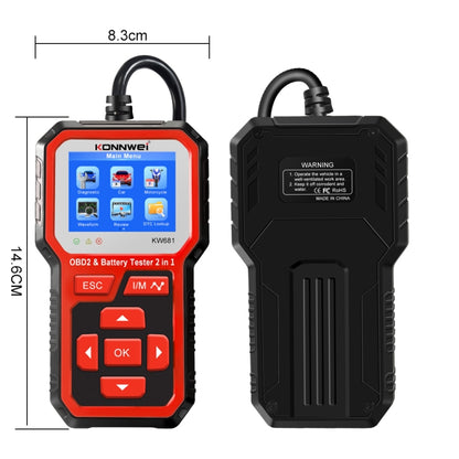 KONNWEI KW681 Car 2.4 inch TFT Screen OBD Fault Diagnosis + 6V-12V Battery Tester Support 9 Languages - In Car by KONNWEI | Online Shopping UK | buy2fix