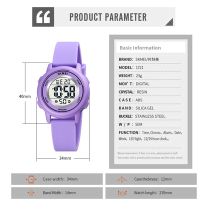 SKMEI 1721 Triplicate Round Dial LED Digital Display Luminous Silicone Strap Electronic Watch(Purple) - LED Digital Watches by SKMEI | Online Shopping UK | buy2fix