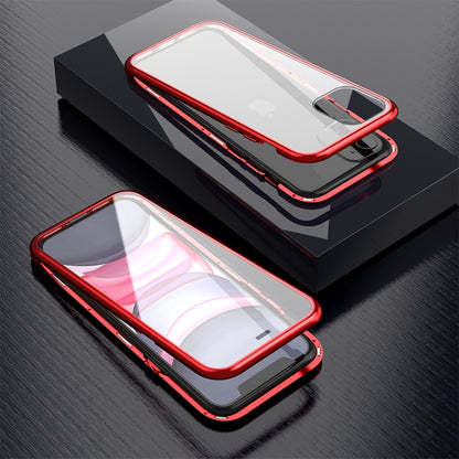 For iPhone 11 Ultra Slim Double Sides Magnetic Adsorption Angular Frame Tempered Glass Magnet Flip Case(Black) - Apple Accessories by buy2fix | Online Shopping UK | buy2fix