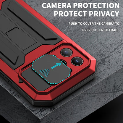 For iPhone 13 Pro Max R-JUST Sliding Camera Shockproof Waterproof Dust-proof Metal + Silicone Protective Case with Holder (Red) - Apple Accessories by R-JUST | Online Shopping UK | buy2fix