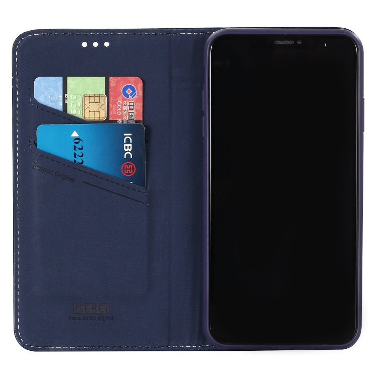 For iPhone XS Max GEBEI Top-grain Leather Horizontal Flip Protective Case with Holder & Card Slots(Blue) - More iPhone Cases by GEBEI | Online Shopping UK | buy2fix