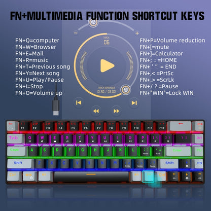 HXSJ V800 68 Keys Type-C Wired Cool Backlight Mechanical Keyboard(Red Shaft) - Wired Keyboard by HXSJ | Online Shopping UK | buy2fix