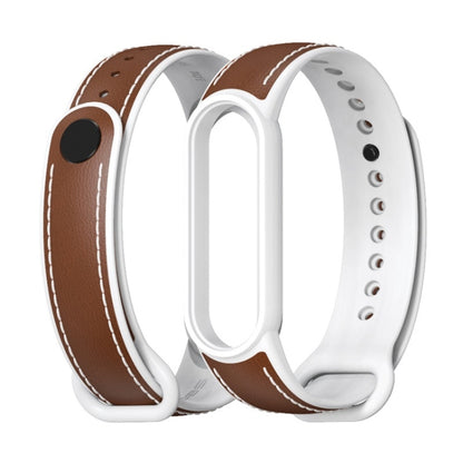 For Xiaomi Mi Band 5/6/7 MIJOBS TPU + Leather Watch Band(Brown+White) - Watch Bands by MIJOBS | Online Shopping UK | buy2fix