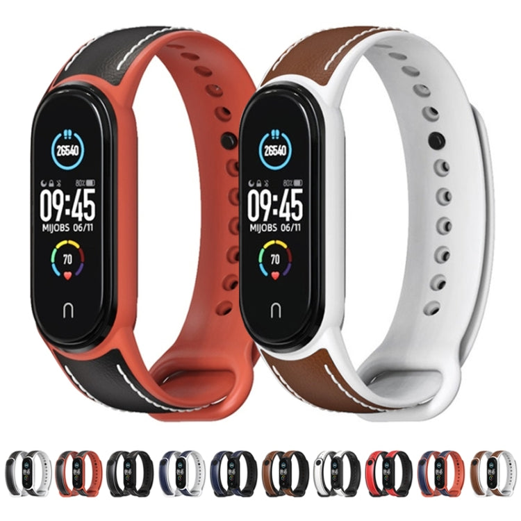 For Xiaomi Mi Band 5/6/7 MIJOBS TPU + Leather Watch Band(Blue+White) - Watch Bands by MIJOBS | Online Shopping UK | buy2fix