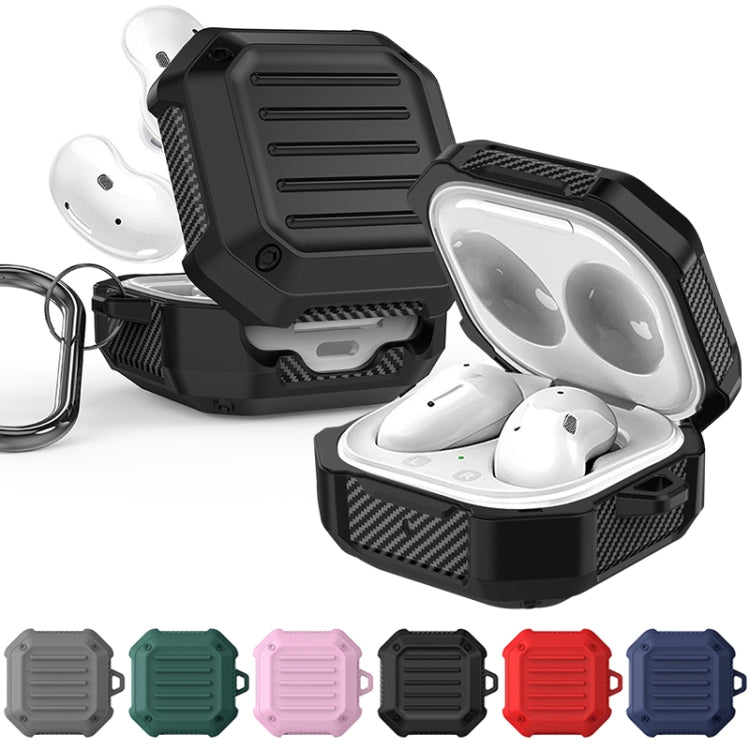 For Samsung Galaxy Buds Live / Buds 2 / Buds Pro / Buds 2 Pro Shockproof Carbon Fiber Luggage Earphone Protective Case with Hook(Black) - Samsung Earphone Case by buy2fix | Online Shopping UK | buy2fix