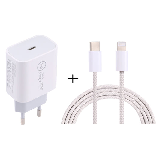 SDC-20W PD USB-C / Type-C Travel Charger + 1m 20W USB-C / Type-C to 8 Pin Data Cable Set, EU Plug(White) - Mobile Accessories by buy2fix | Online Shopping UK | buy2fix