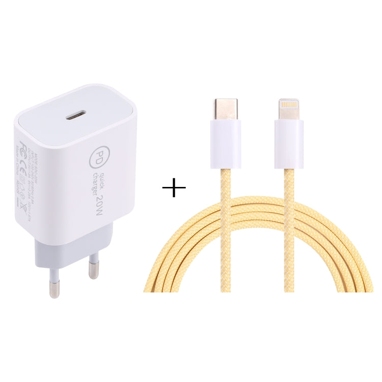 SDC-20W PD USB-C / Type-C Travel Charger + 1m 20W USB-C / Type-C to 8 Pin Data Cable Set, EU Plug(Yellow) - Mobile Accessories by buy2fix | Online Shopping UK | buy2fix