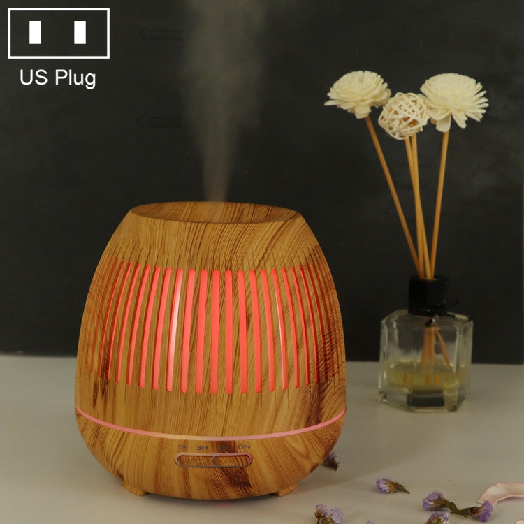 400ml Hollow-out LED Humidifier Wood Grain Air Purifier Aromatherapy Machine Automatic Alcohol Sprayer with Colorful LED Light, Plug Specification:US Plug(Light Brown) - Home & Garden by buy2fix | Online Shopping UK | buy2fix