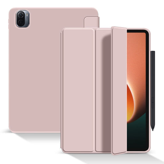 For Xiaomi Pad 5 / Pad 5 Pro Skin Feel Matte Honeycomb Leather Tablet Case with Tri-fold Bracket(Light Pink) - More Tablet Cases by buy2fix | Online Shopping UK | buy2fix