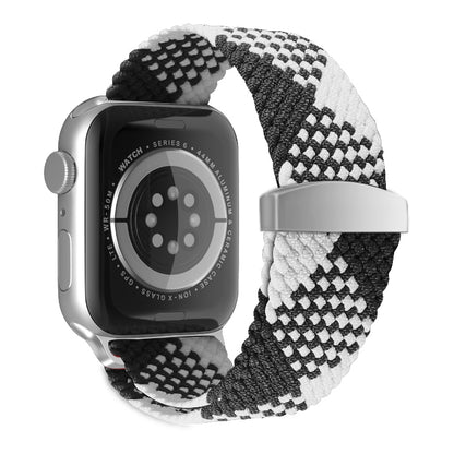 Nylon Braid Watch Band For Apple Watch Ultra 49mm&Watch Ultra 2 49mm / Series 9&8&7 45mm / SE 3&SE 2&6&SE&5&4 44mm / 3&2&1 42mm(Black + White) - Watch Bands by buy2fix | Online Shopping UK | buy2fix