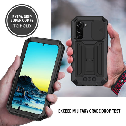 For Samsung Galaxy S22 5G R-JUST Sliding Camera Metal + Silicone Holder Phone Case(Black) - Galaxy S22 5G Cases by R-JUST | Online Shopping UK | buy2fix