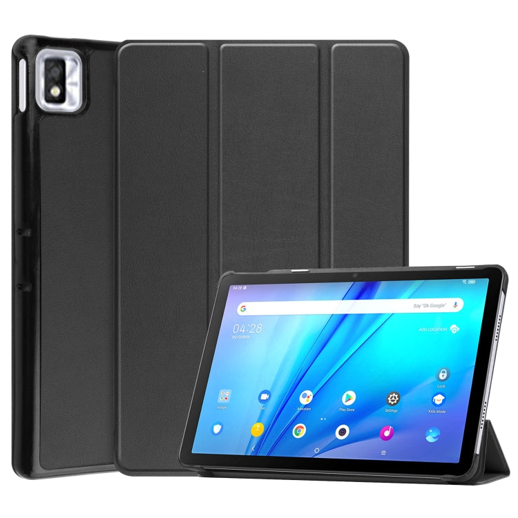 For TCL Tab 10s Three-folding Holder Custer Texture Leather Tablet Case(Black) - Others by buy2fix | Online Shopping UK | buy2fix