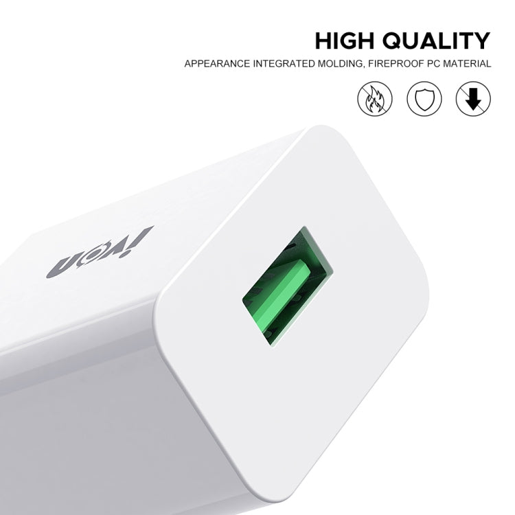 IVON AD-35 2 in 1 18W QC3.0 USB Port Travel Charger + 1m USB to 8 Pin Data Cable Set, EU Plug(White) - Apple Accessories by IVON | Online Shopping UK | buy2fix