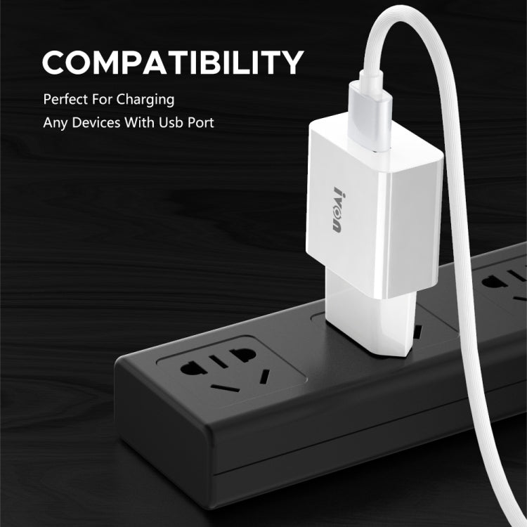 IVON AD-35 2 in 1 18W QC3.0 USB Port Travel Charger + 1m USB to Micro USB Data Cable Set, US Plug(White) - Mobile Accessories by IVON | Online Shopping UK | buy2fix