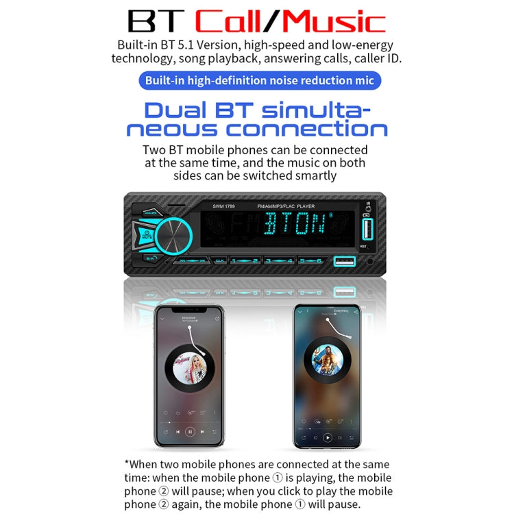 SWM-1789 Car Radio Receiver Bluetooth 5.1 MP3 Player with Remote Control - In Car by buy2fix | Online Shopping UK | buy2fix