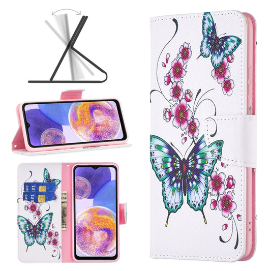 For Samsung Galaxy A23 5G Colored Drawing Pattern Flip Leather Phone Case(Peach Blossom Butterfly) - Samsung Accessories by buy2fix | Online Shopping UK | buy2fix