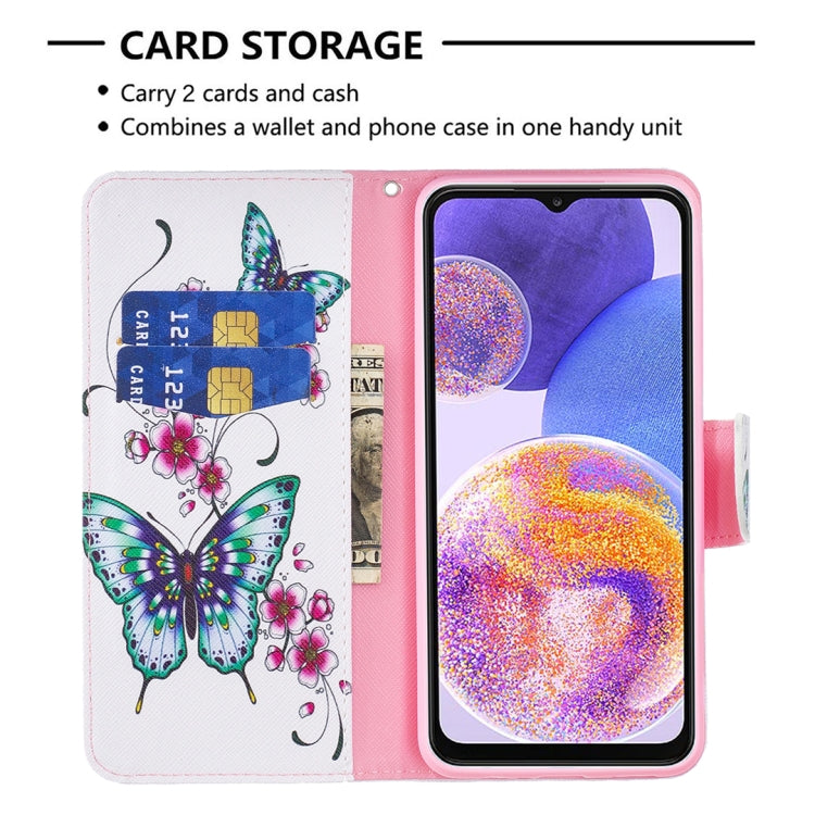 For Samsung Galaxy A23 5G Colored Drawing Pattern Flip Leather Phone Case(Peach Blossom Butterfly) - Samsung Accessories by buy2fix | Online Shopping UK | buy2fix