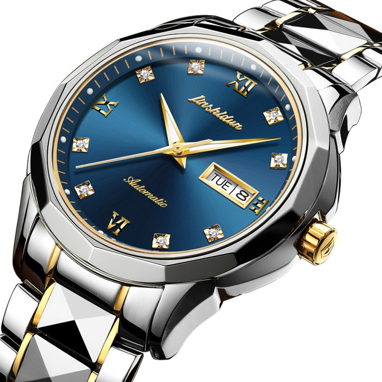 JIN SHI DUN 8813 Fashion Waterproof Luminous Automatic Mechanical Watch, Style:Men(Silver Gold Blue) - Metal Strap Watches by JIN SHI DUN | Online Shopping UK | buy2fix