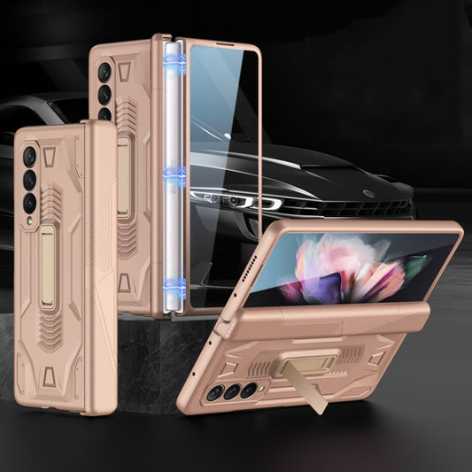 For Samsung Galaxy Z Fold3 5G GKK Integrated Magnetic Armor Flip Phone Case with Holder(Mist Gold) - Galaxy Phone Cases by GKK | Online Shopping UK | buy2fix