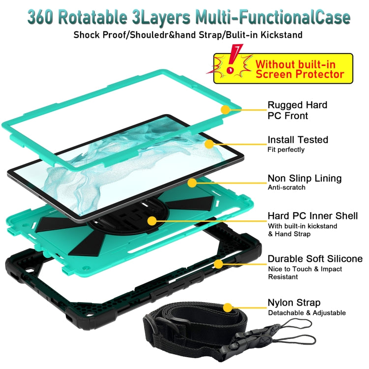 For Samsung Galaxy Tab S8+ 12.4 inch SM-X800 / SM-X806 Contrast Color Robot Shockproof Silicone + PC Tablet Case(Black+Aqua) - Other Galaxy Tab PC by buy2fix | Online Shopping UK | buy2fix