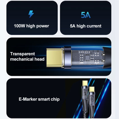 USAMS US-SJ574 Type-C / USB-C to Type-C / USB-C PD 100W Aluminum Alloy Transparent Charging Cata Cable, Length: 1.2m(Green) -  by USAMS | Online Shopping UK | buy2fix