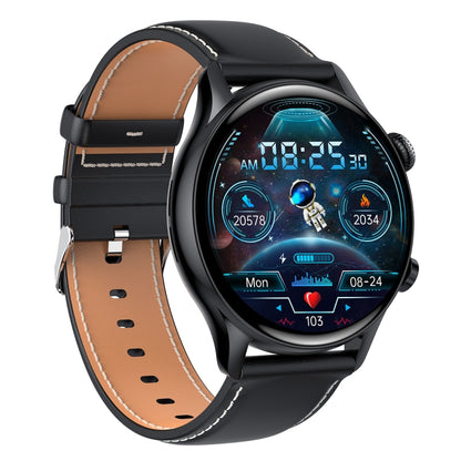 HK8Pro 1.36 inch AMOLED Screen Leather Strap Smart Watch, Support NFC Function / Blood Oxygen Monitoring(Black) - Smart Wear by buy2fix | Online Shopping UK | buy2fix