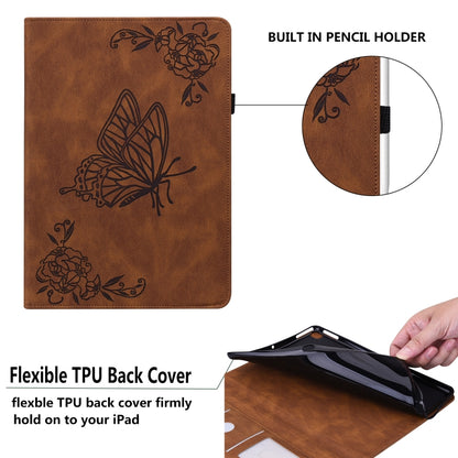 For Samsung Galaxy Tab A8 10.5 2021 Butterfly Flower Embossed Leather Tablet Case(Brown) - Samsung Accessories by buy2fix | Online Shopping UK | buy2fix