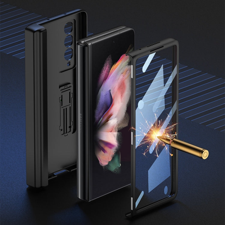 For Samsung Galaxy Z Fold3 5G GKK Magnetic Hinge Plain Leather Phone Flip Case with Pen Box(Black) - Galaxy Phone Cases by GKK | Online Shopping UK | buy2fix