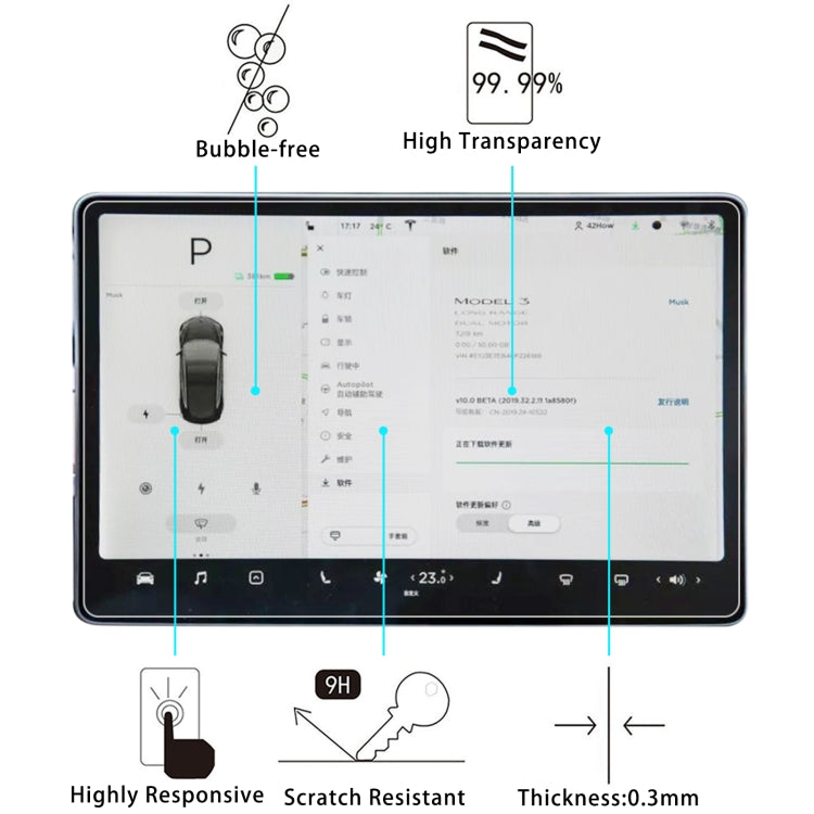 2 PCS Car Navigator Protective Film Tempered Glass Film For Tesla 15.6 - In Car by buy2fix | Online Shopping UK | buy2fix