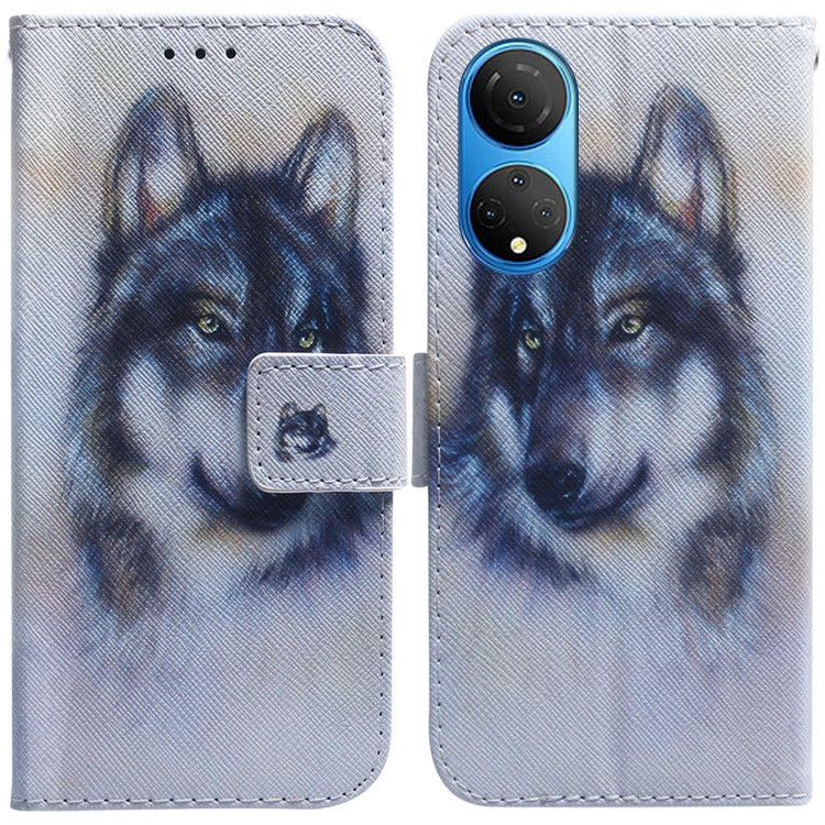 For Honor X7 Coloured Drawing Leather Phone Case(White Wolf) - Honor Cases by buy2fix | Online Shopping UK | buy2fix