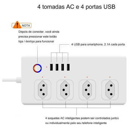 WiFi 10A SM-SO301-B 4 Holes + 4 USB Multi-purpose Smart Power Strip, Brazil Plug - Consumer Electronics by buy2fix | Online Shopping UK | buy2fix