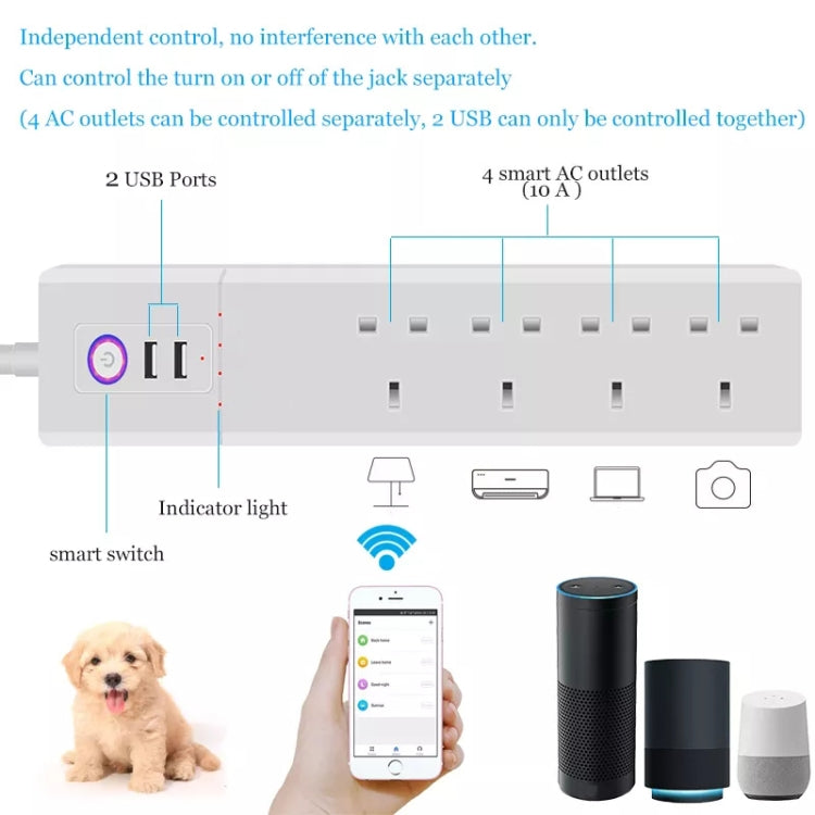 ZigBee 16A SM-SO306-K 4 Holes + 2 USB Multi-purpose Smart Power Strip, UK Plug - Consumer Electronics by buy2fix | Online Shopping UK | buy2fix