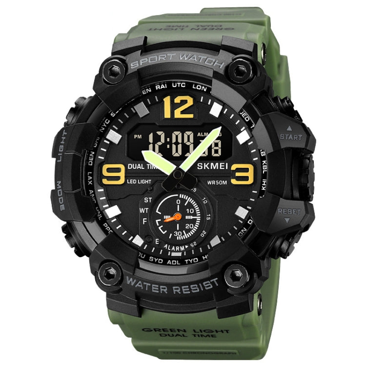 SKMEI 1965 Stainless Steel Buckle PU Strap Waterproof Electronic Watch(Army Green) - Leather Strap Watches by SKMEI | Online Shopping UK | buy2fix