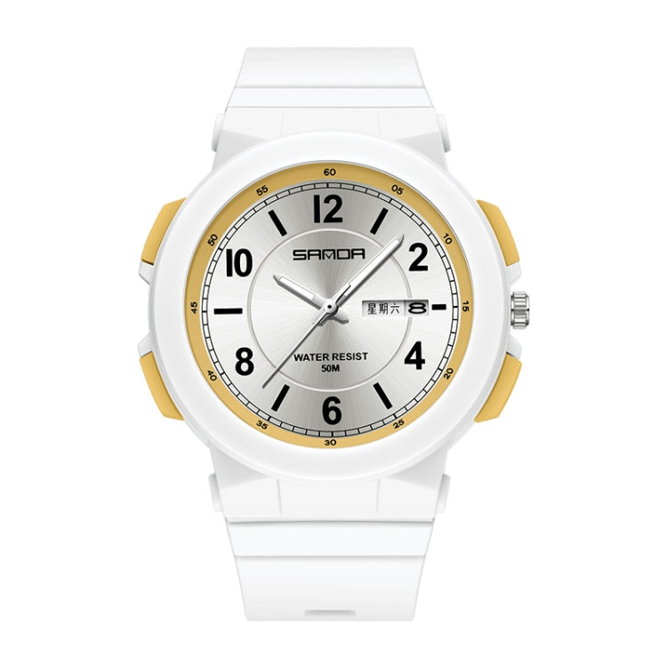 SANDA 6097 TPU Strap Dual Calendar Waterproof Electronic Watch(White Yellow) - Silicone Strap Watches by SANDA | Online Shopping UK | buy2fix