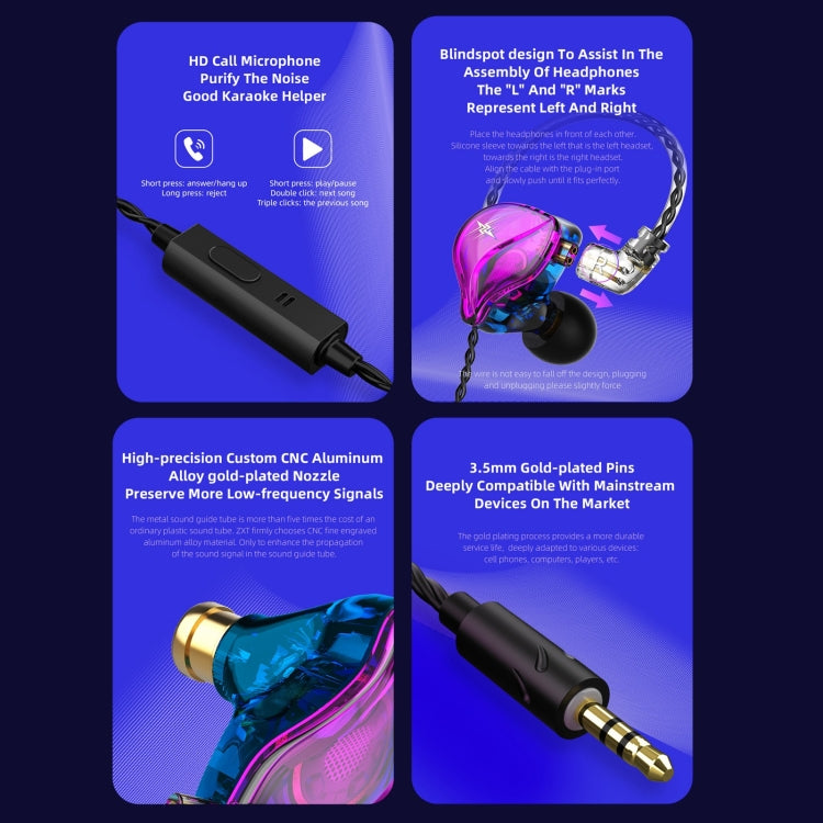 QKZ ZXT Sports In-ear Wired Control Plug HIFI Stereo Stage Monitor Earphone, Style:Standard Version(Colorful) - In Ear Wired Earphone by QKZ | Online Shopping UK | buy2fix