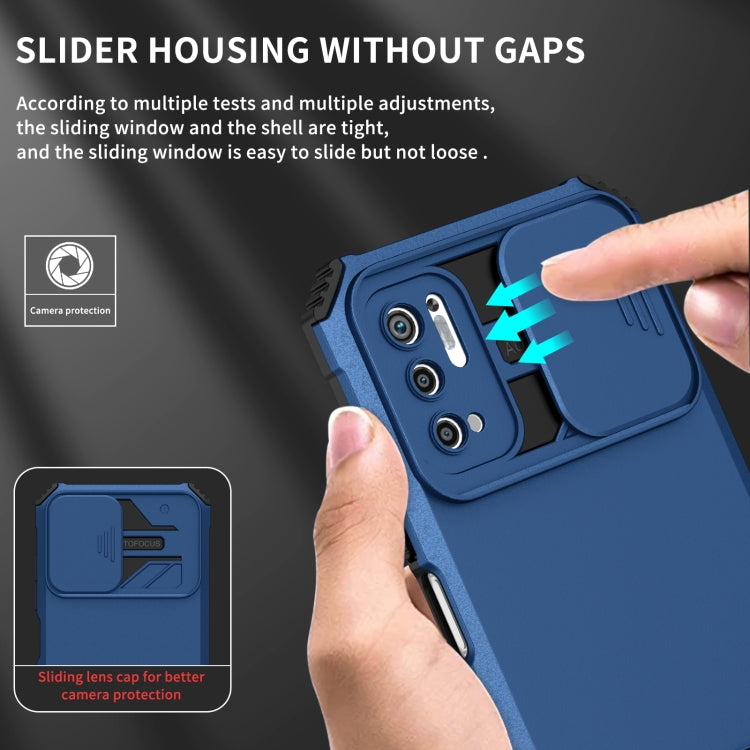 For Xiaomi Redmi Note 10 5G Stereoscopic Holder Sliding Camshield Phone Case(Blue) - Xiaomi Cases by buy2fix | Online Shopping UK | buy2fix