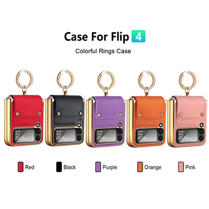For Samsung Galaxy Z Flip4 5G Colorful Leather + PC Phone Case with Ring(Black) - Samsung Accessories by buy2fix | Online Shopping UK | buy2fix