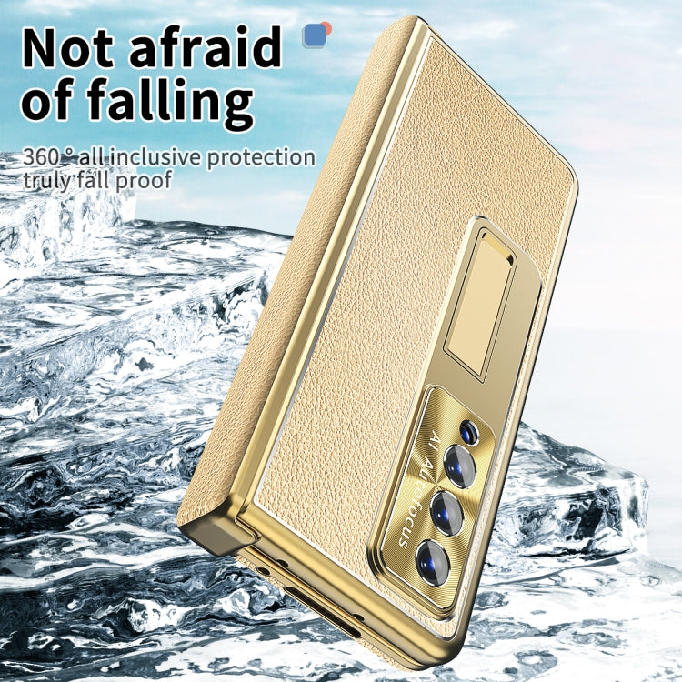 For Samsung Galaxy Z Fold3 5G Litchi Pattern Magnetic Shell Film Integrated Shockproof Phone Case(Champagne Gold) - Galaxy Phone Cases by buy2fix | Online Shopping UK | buy2fix