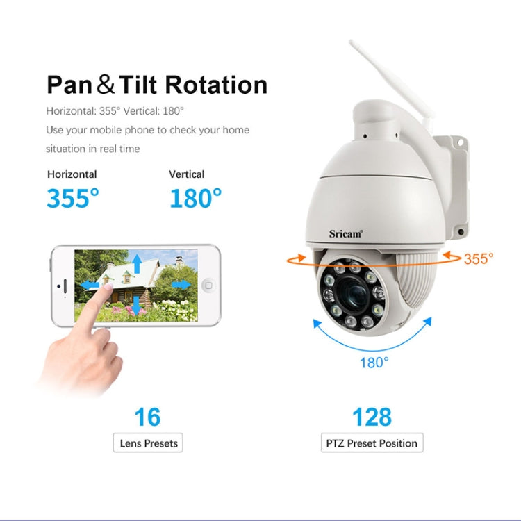 Sricam SP008C 5MP 10X Zoom IP66 Waterproof CCTV WiFi IP Camera Monitor, Plug Type:EU Plug(White) - Security by Sricam | Online Shopping UK | buy2fix