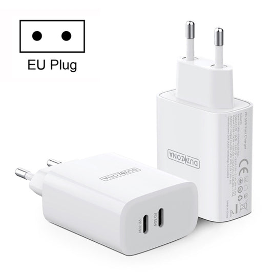 DUZZONA T4 PD 35W Dual Type-C Ports Travel Charger, Plug Type:EU Plug(White) - Apple Accessories by DUZZONA | Online Shopping UK | buy2fix