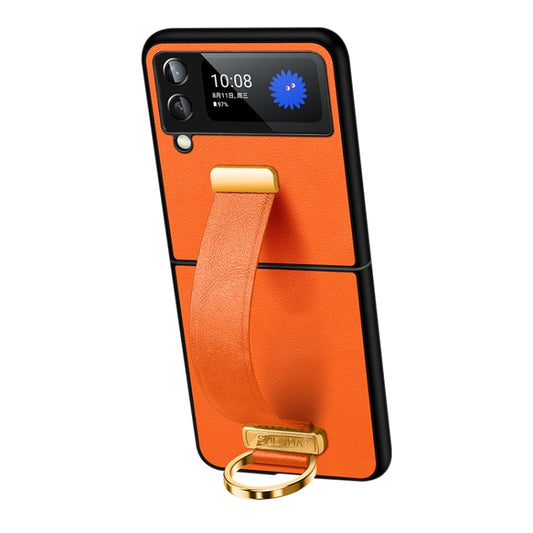 For Samsung Galaxy Z Flip4 SULADA Cool Series PC + Leather Texture Skin Feel Shockproof Phone Case(Orange) - Galaxy Z Flip4 5G Cases by SULADA | Online Shopping UK | buy2fix