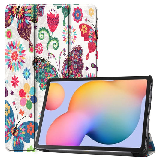 For Samsung Galaxy Tab S6 Lite P610 10.4 inch Colored Drawing Horizontal Flip Leather Case, with Three-folding Holder(Colorful Butterfly) - Samsung Accessories by buy2fix | Online Shopping UK | buy2fix