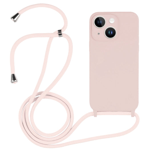For iPhone 14 Crossbody Lanyard Liquid Silicone Case(Sand Pink) - iPhone 14 Cases by buy2fix | Online Shopping UK | buy2fix