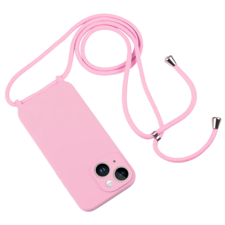 For iPhone 14 Plus Crossbody Lanyard Liquid Silicone Case(Pink) - iPhone 14 Plus Cases by buy2fix | Online Shopping UK | buy2fix
