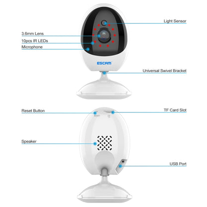 ESCAM QF006 3MP 1296P HD Indoor Wireless PTZ IP Camera IR Night Vision AI Humanoid Detection Home Security CCTV Monitor, Plug Type:UK Plug(White) - Security by ESCAM | Online Shopping UK | buy2fix