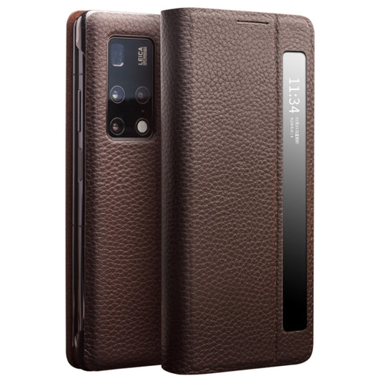 For Huawei Mate X2 QIALINO Genuine Leather Side Window View Smart Phone Case(Brown) - Huawei Cases by QIALINO | Online Shopping UK | buy2fix