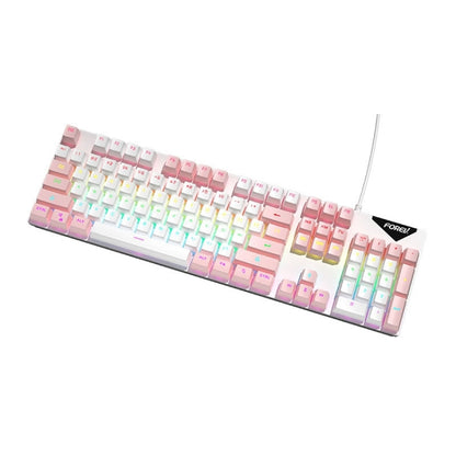 FOREV FVQ302 Mixed Color Wired Mechanical Gaming Illuminated Keyboard(White Pink) - Wired Keyboard by buy2fix | Online Shopping UK | buy2fix