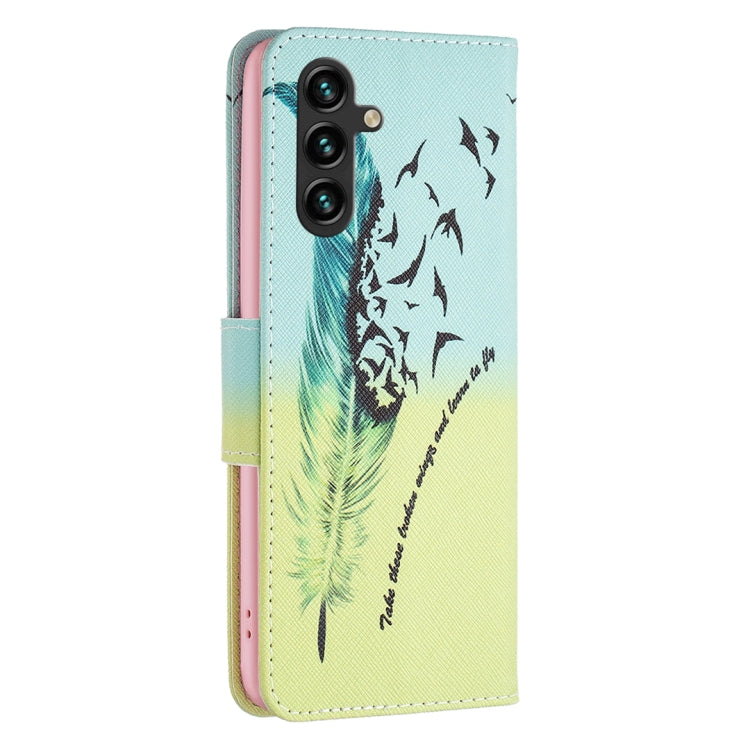 For Samsung Galaxy A14 5G Drawing Pattern Leather Phone Case(Feather) - Galaxy Phone Cases by buy2fix | Online Shopping UK | buy2fix