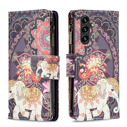 For Samsung Galaxy A14 5G Colored Drawing Pattern Zipper Leather Phone Case(Flower Elephants) - Galaxy Phone Cases by buy2fix | Online Shopping UK | buy2fix