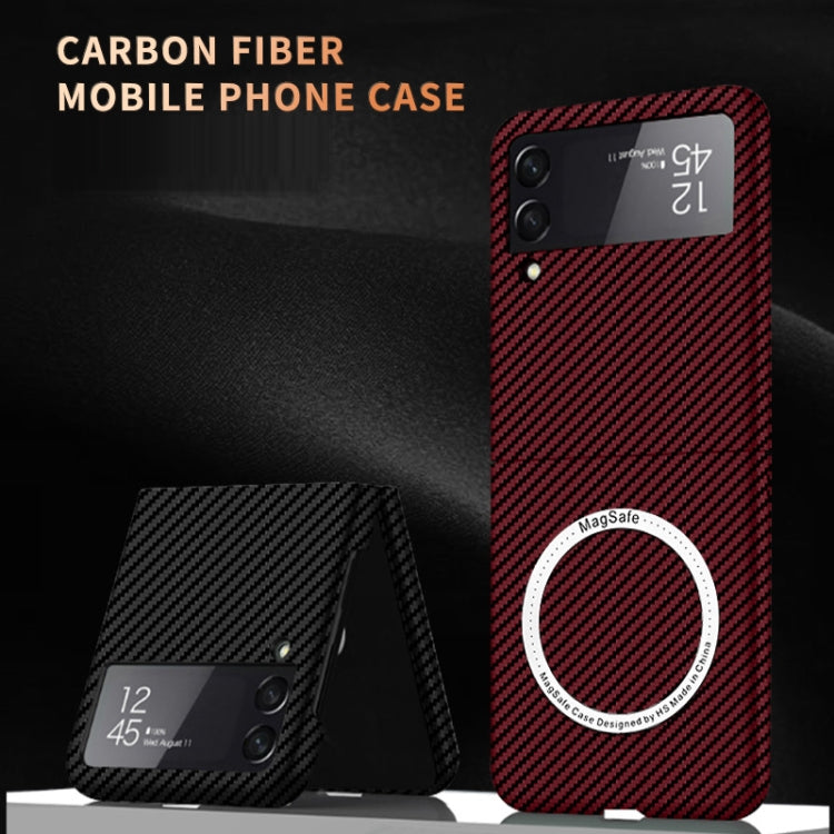 For Samsung Galaxy Z Flip4 5G Carbon Fiber Texture MagSafe Magnetic Phone Case(Black Silver) - Galaxy Z Flip4 5G Cases by buy2fix | Online Shopping UK | buy2fix